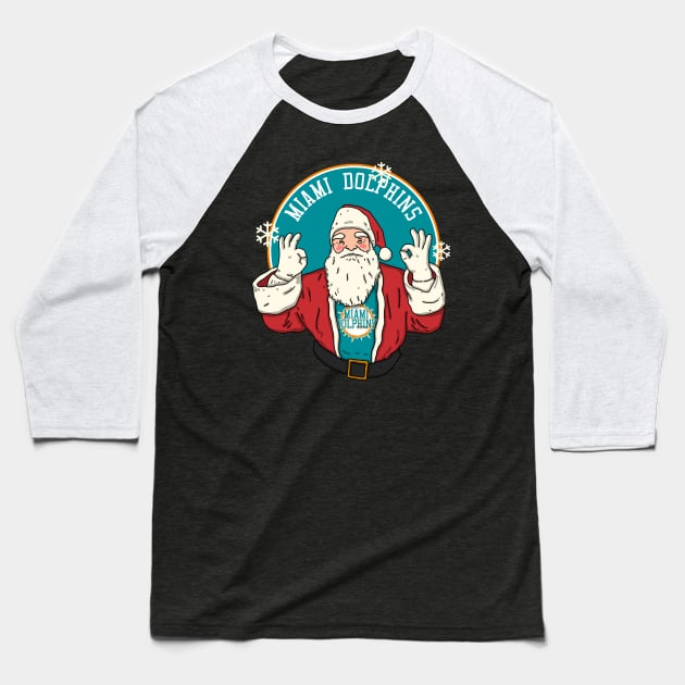 Santa Claus Loves Miami Dolphins Baseball T-Shirt by Luna Illustration